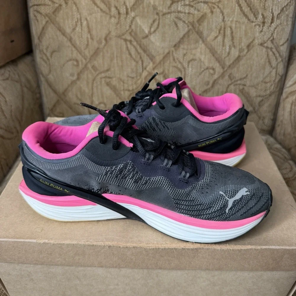 Puma Run XX Nitro Black Pink Trainers 376171-13 Women's Size 9.5 Running Shoes